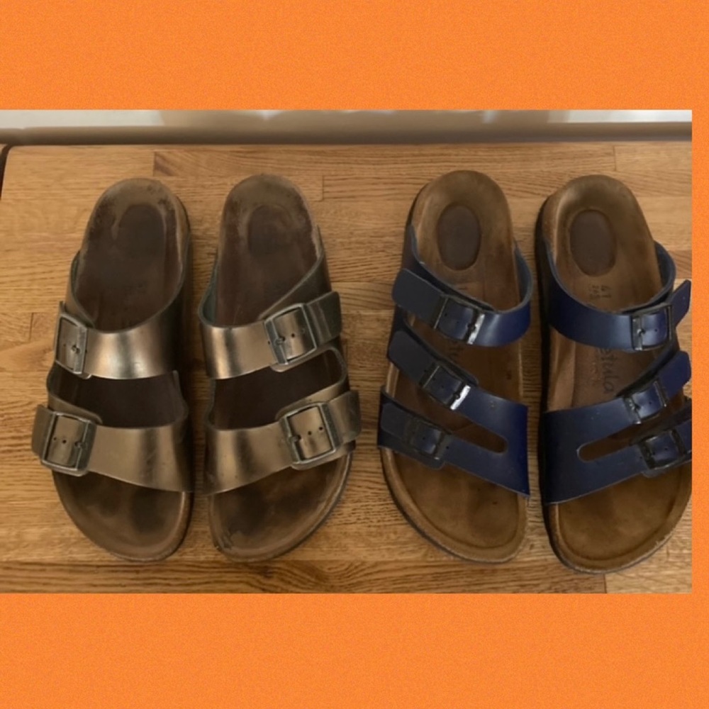 Lot Birkenstock Arizona Betula Soft Footbed, 2 pairs Gray Blue Leather 10 / 41
